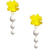 Anmpab Flower Cluster Pearl Earrings for Women Ball Drop Dangle Earrings Vintage Floral Stud with White Pearls for Her Wedding Party Jewelry