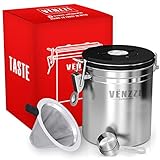 Airtight Coffee Canister By VENZZI | Coffee Storage Vault | Stainless Steel Airtight Canister With Co2 Valve | Container Great for Ground or Coffee Beans | FREE SCOOP AND FILTER