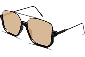 GUVIVI Retro Oversized Aviator Sunglasses for Women Men Square Double Bridge Pilot Sun Glasses 70s Trendy Shades