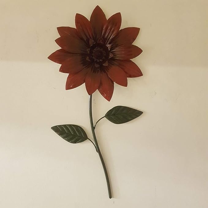 garden ornaments and accessories Red Flower Stem Metal Wall Art Amazon