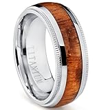 Titanium Wedding Band, Engagement Ring with Real Hawaiian Koa Rosewood Inlay, 8mm comfort fit