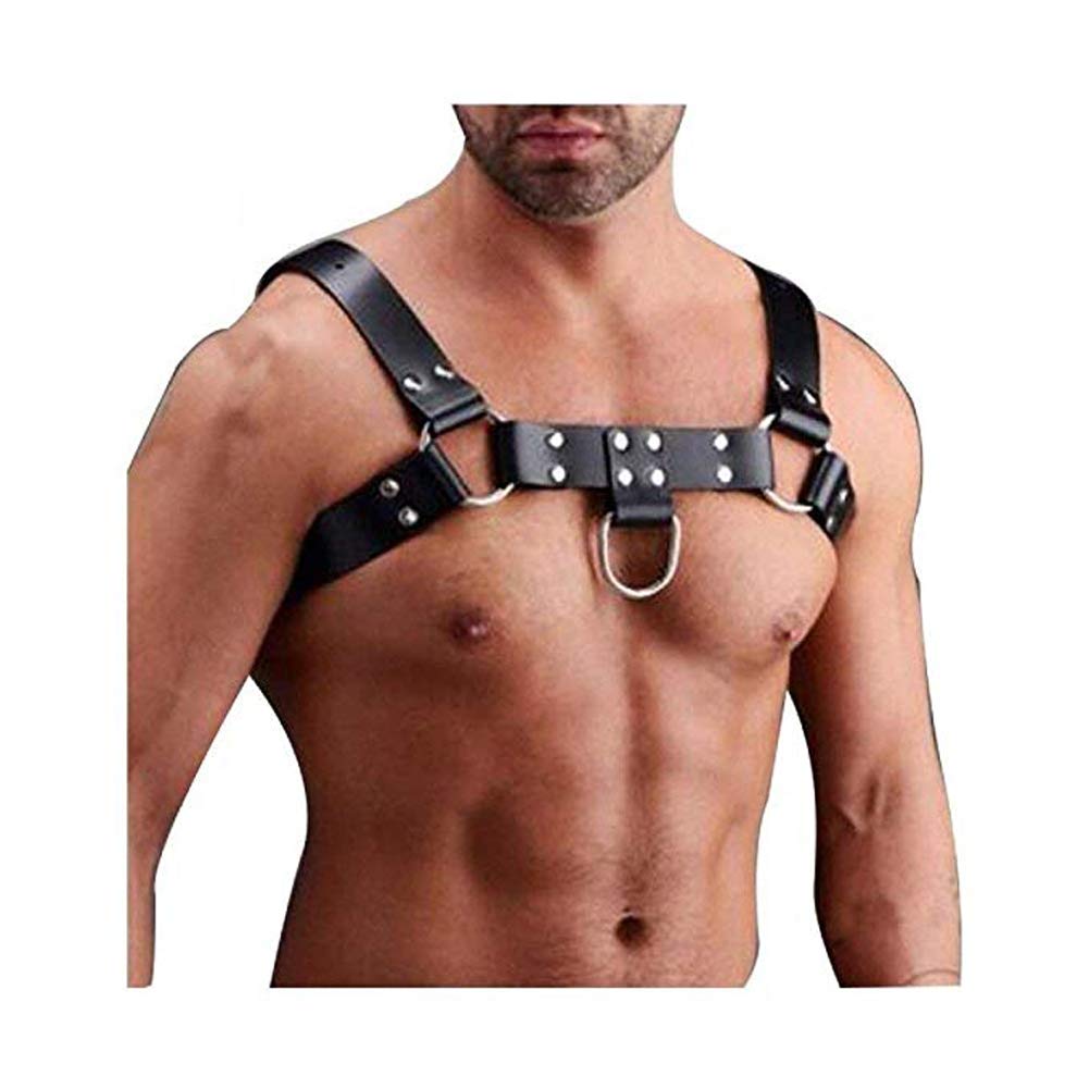 HOT DREAM Men's Adjustable Leather Body Chest Harness Belt Gay Interest Buckles Clubwear Costume Black (Black 1)