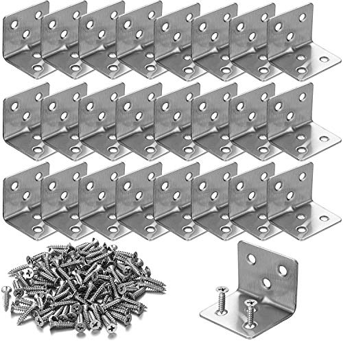 24PCS Heavy Duty Stainless Steel Corner Braces L Shape Brackets 30x30x38mm,90 Degree Joint Right Angle L Bracket for Furniture Wood Cabinets Shelf