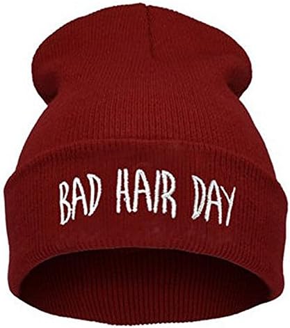 ZOMOY Unisex Skull Beanie Toboggan Knit Hat/Cap Plain Warm Chunky Slouchy Slogan Beanie Hat(Deep Red)