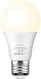 Smart Light Bulb Dimmable Soft White 2700K RGBW - Aoycocr A19 E26 Color Changing Lights Bulb Work with Alexa Google Home for Smart Home, No Hub Required, 750 Lumens, 7.5 (65W Equivalent), 1 Pack