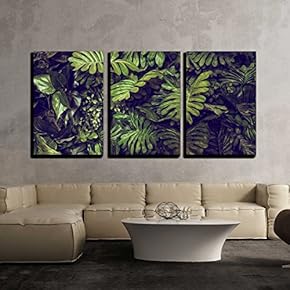 Green Monstera Leaves Wall Decor x3 Panels