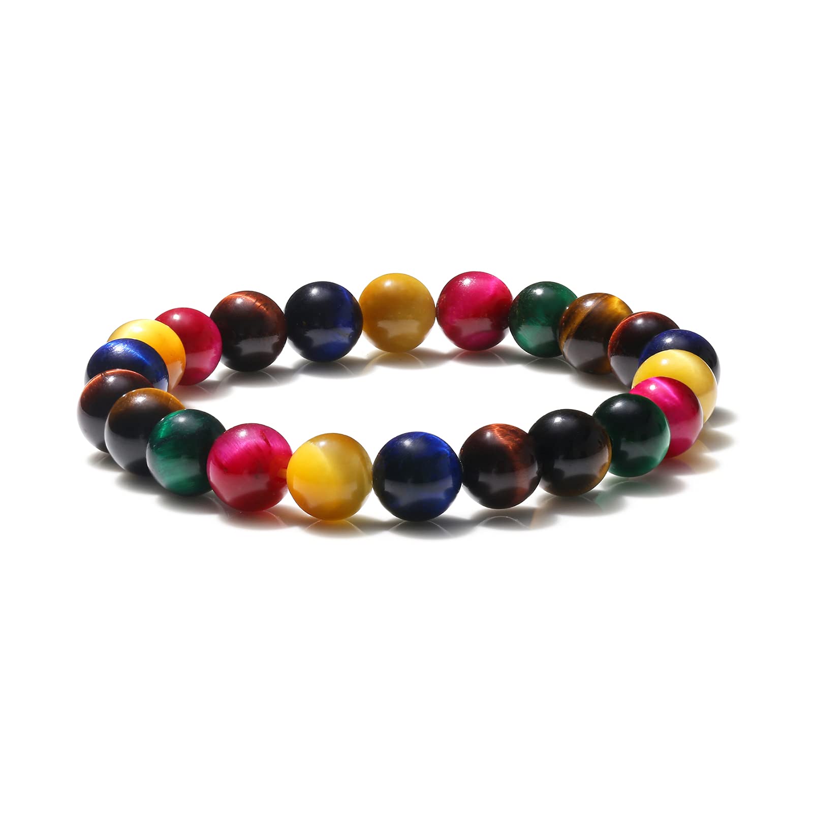 Thajaling Rainbow Tiger eye Stone Bracelets Women Tigereye Stone Healing Crystal Stretch Bracelet Stress Relief Beaded Bracelet Gift for woman