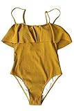 Cupshe Fashion Women's Yellow Falbala With Lining Padding One Piece Swimsuits Beach Bathing Suit (S(US 4-6))