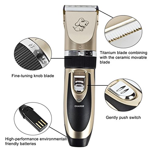 Newcomdigi Low Noise Rechargeable Cordless Pet Grooming Clippers Professional Electric Clippers Grooming Trimming Kit for Dogs Cats and Other House Animals