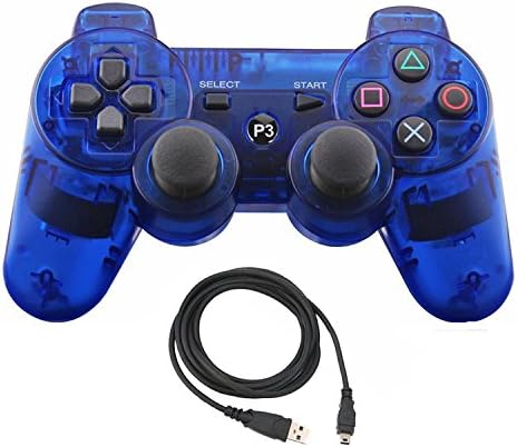 Pofona Bluetooth Wireless Controller For PS3 Double Shock - Bundled with USB charge cord (Clear Blue)