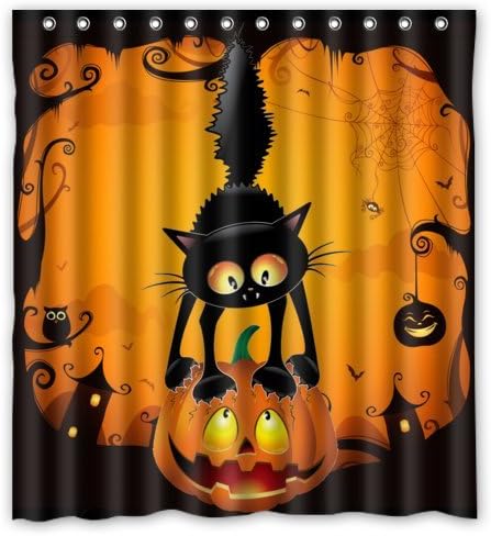 Scary Cat on The Pumpkin Happy Halloween Decoration- Fashion Personalize Custom Bathroom Shower Curtain Waterproof Polyester Fabric 66(w) x72(h) Rings Included
