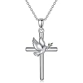 RMREWY Cross Necklace with Dove Animal Necklace 925 Sterling Silver Dainty Cute Animal Charm Jewelry Delicate Pendant Necklace Birthday Graduation for Women Mom