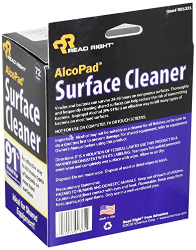 Read Right AlcoPad Surface Cleaner 91 Percent Alcohol Wipe, Pack of 72 Wipes (RR1321)
