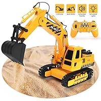 Tuptoel Rc Excavator 2.4GHz Remote Control Excavator Toy, 11 Channel Fully Functional 1/20 Construction Vehicles Trucks with Rechargeable Battery Simulated Lights Sounds, Birthday for Kids