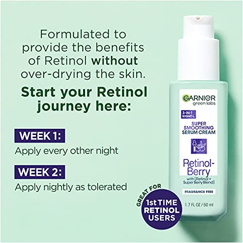 Garnier Green Labs RetinolBerry Super Smoothing Night Serum Cream Moisturizer, 3in1 Retinol