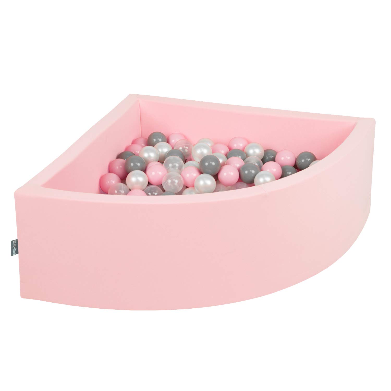KiddyMoon Soft Ball Pit Quarter Angular 90X30cm/300 Balls ∅ 7Cm / 2.75In For Kids, Foam Ball Pool Baby Playballs, Made In EU, Pink:Pearl/Grey/Transparent/Powderpink