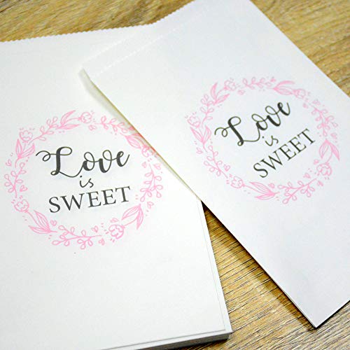 Wedding Favors Kraft Paper Bags - 50Pcs 4.5 x 7.75 inches White Wedding Gift Bags for Guests Candy Treat Bags for Treat Snacks Candy Buffets