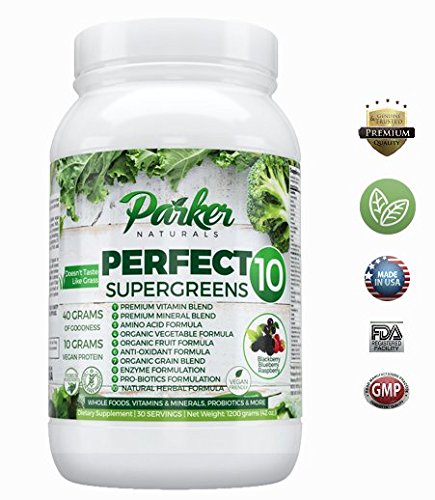 Perfect 10 Supergreens is Premium Organic Green Superfood with Very High End Ingredients in All Categories. Very Large 40 Gram Serving Size Provides 5 to 9 Servings Wholesome Fruits & Vegetables