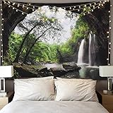 Ice jazz Mountain Cave Tapestry Waterfall Tapestry Forest Tree Tapestry Nature Tapestry Wall Hanging for Bedroom Living Room Dorm 51x59 Inches