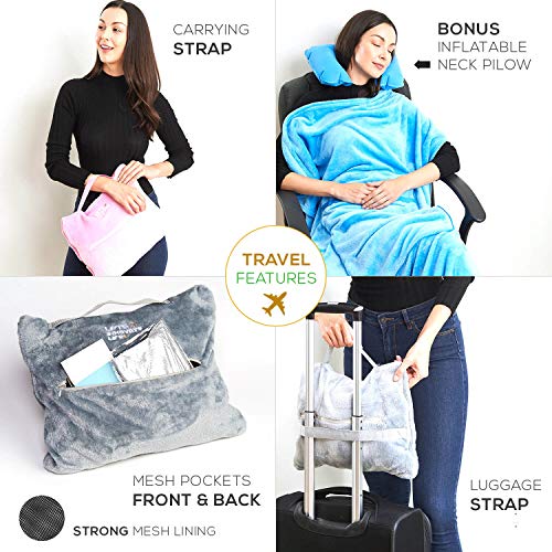 4 in 1 Travel Blanket Lightweight, Warm and Portable. The Latest