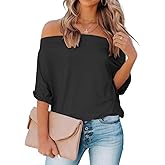 Dressmine Womens Summer Off The Shoulder Shirts Casual Sexy One Shoulder Tops Casual Loose Short Sleeve Blouses Tshirts Tunic