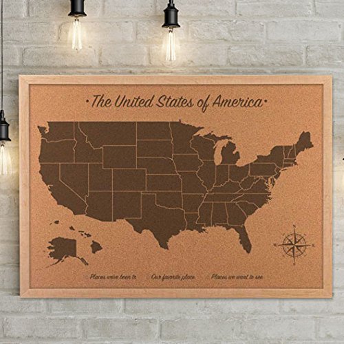 Cork Map United States Push Pin Map - includes 100 map pins - wood anniversary gift idea