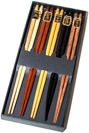 Chopsticks Reusable Simple Luxury Natural Wooden Unique Multicolored Multicultural Ancient Asian non-roll Reusable Classic Style 5-piece Set