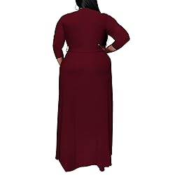 Runwind Plus Size Maxi Dress Sexy 3/4 Sleeve V Neck