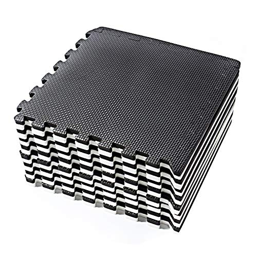 Interlocking Floor Tiles, EVA Foam Puzzle Mat with Borders - Black and White, 16 SQ. FT (16 Tiles) (Black & White) Interlocking Floor Tiles, EVA Foam Puzzle Mat with Borders - Black and White, 16 SQ. FT (16 Tiles) (Black & White)