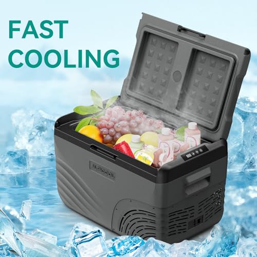 Alpicool 28L Portable Car Fridge, App Control Temperature Setting (-20~20℃), 12V/24V DC 100~240V AC Refrigerator for RV Road Trip, Truck, Classy Style Suits for Outdoor