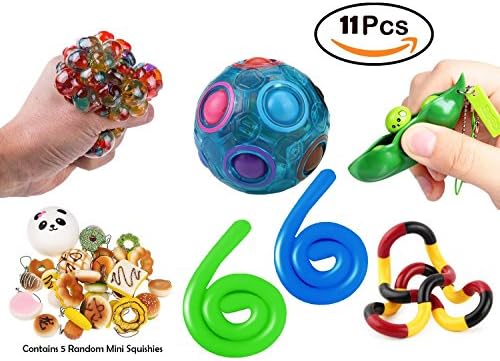 Sensory Fidget Toys Bundle, Rainball Ball Puzzle | Squeeze Anti Stress Mesh Ball | Squishy Toys | Stretch Ropes | Twisty Toys for Kids &amp; Adults, For Autism, ADHD, Bad Habits &amp; More- Risk-Free, 11 Pack