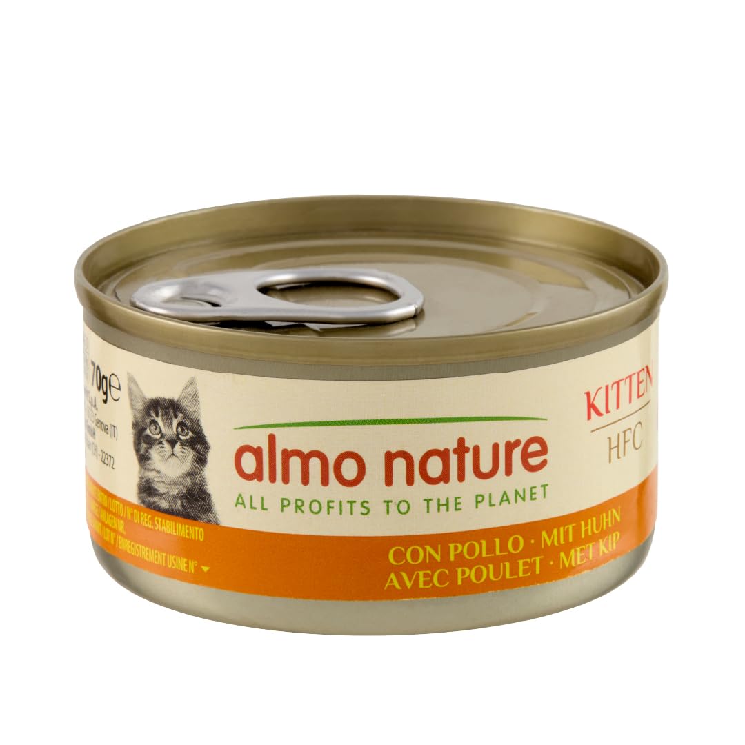 Almo Nature HFC Natural - Wet Food for Kittens - Chicken - Human Grade, Gluten Free, Monoprotein - 70g, Pack of 24