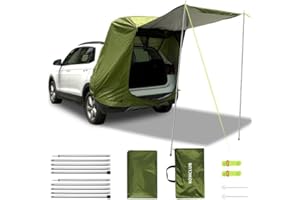 SUV Tailgate Tent,KOMCLUB Car Camping Tent with Awning Shade Waterproof Roof Canopy Green Hatchback Car Tent for Outdoor Travel Preferred,Universal Fit Most SUV,Tarp Poles+Tent Stakes+Reflective Ropes