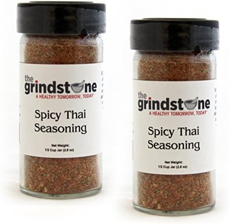 The Grindstone | SPICY THAI SEASONING | Spices of the World Collection | Non GMO | Hand Blended Spices | 1/2 Cup Size | 2.50 oz. Glass Bottle with Sifter | (Pack of 2)