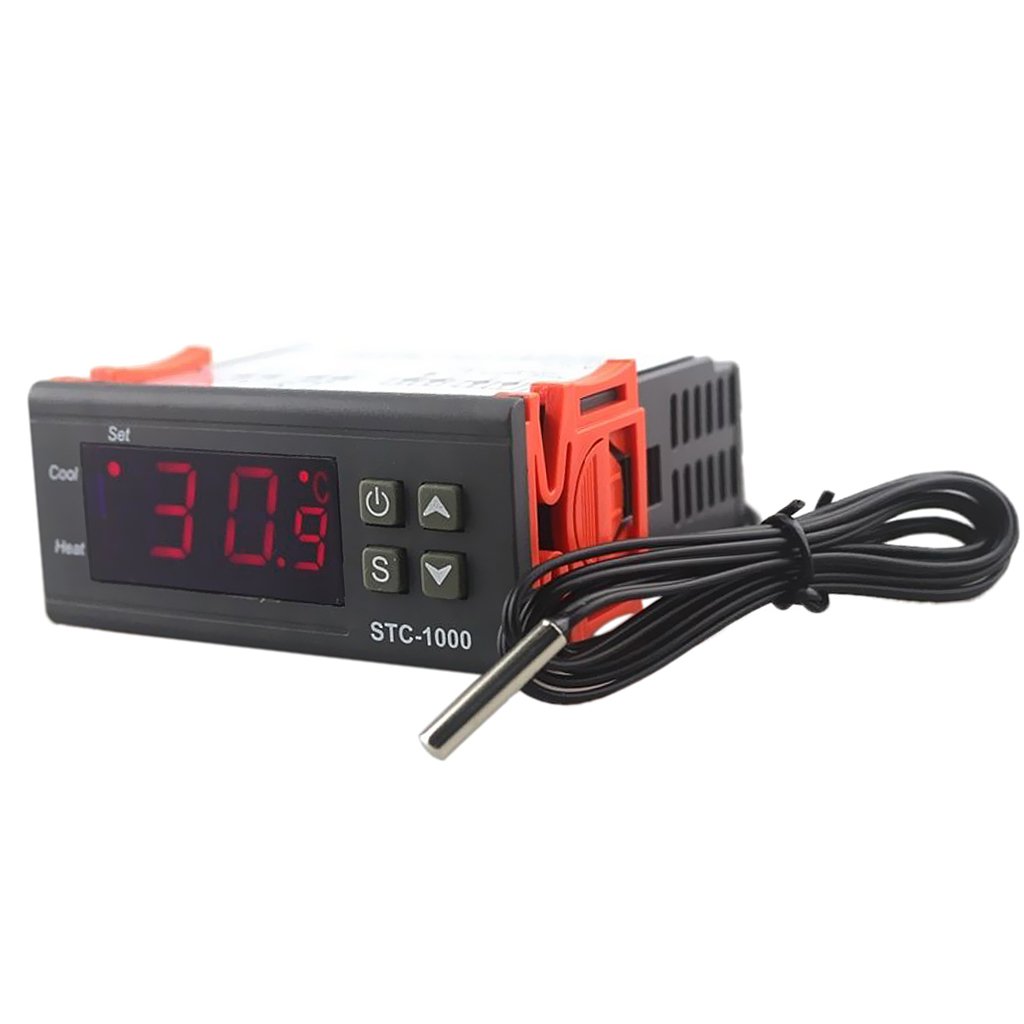 Temperature Controller STC-1000 Digital Outlet Thermostat, Pre-Wired, 2 Stage Heating and Cooling Mode, 220V 10A
