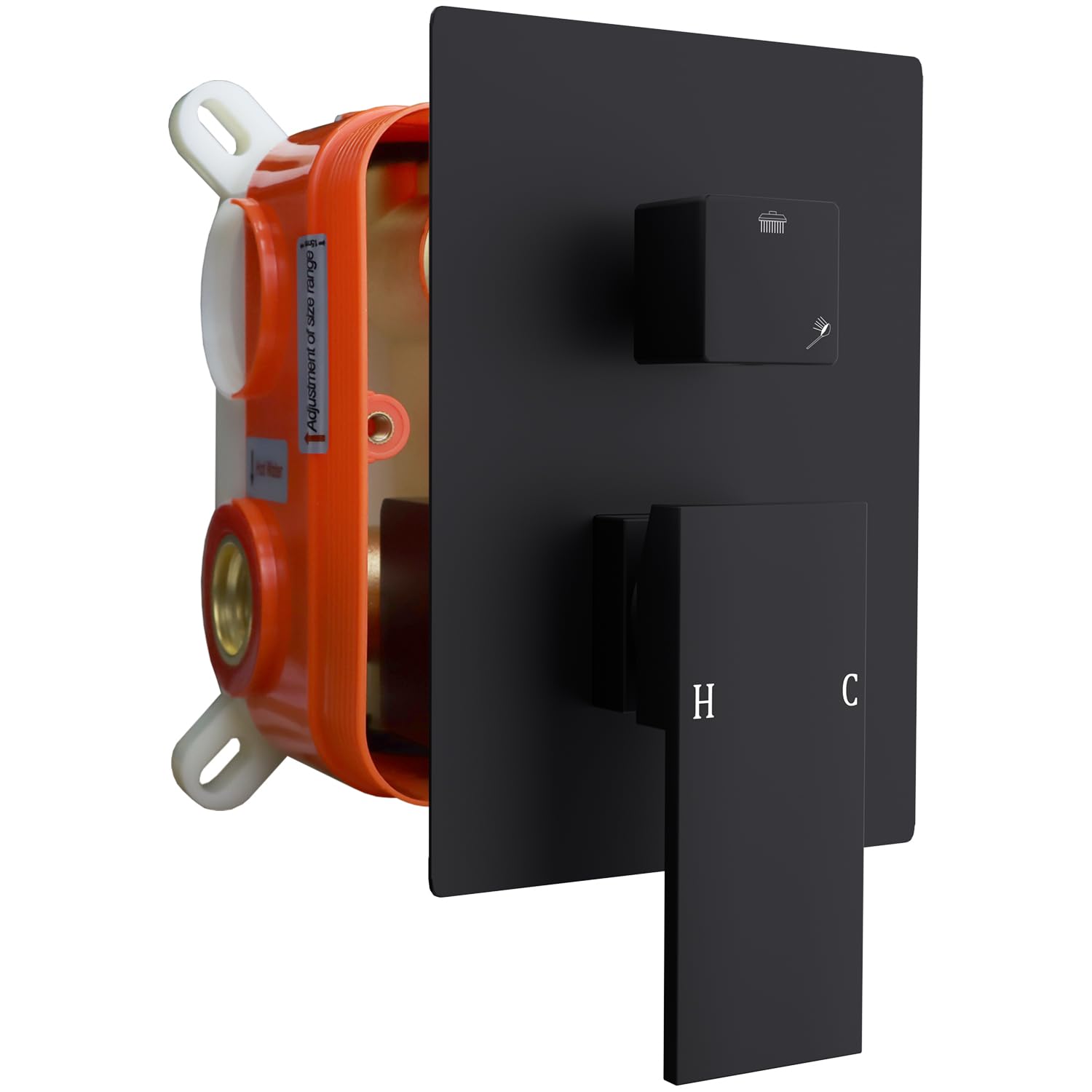 Square 2 Way Concealed Shower Mixer Valve, Dual Function Shower Diverter Mixer Valve, Wall Mount Shower Faucet Rough-in Valve Bathroom Trim Kit Matte Black - GETSHOWERSET