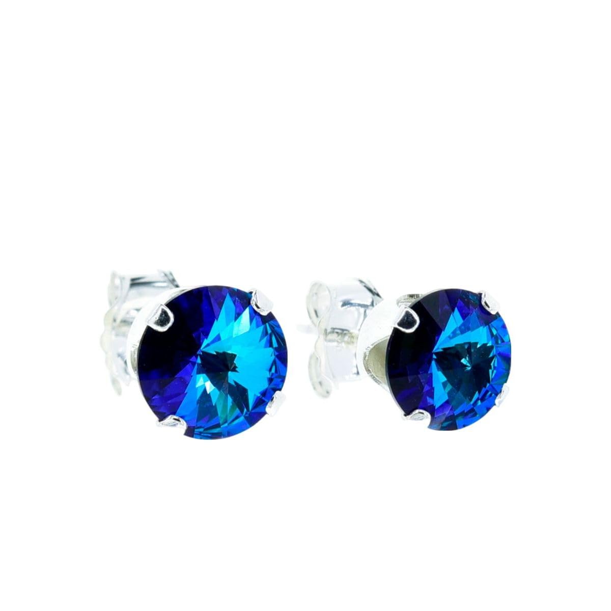 pewterhooter Vintage Bermuda Blue Austrian Crystal Sterling Silver Stud Earrings for Women with Gift Box