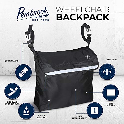 Pembrook Wheelchair Backpack Bag - Wheel Chair and Walker Accessories Side Storage Bags - Lightweight Pack for Mobility, Transport & Travel Portable Devices - Fits Scooter, Electric Wheelchairs & Etc - Thumbnail 2