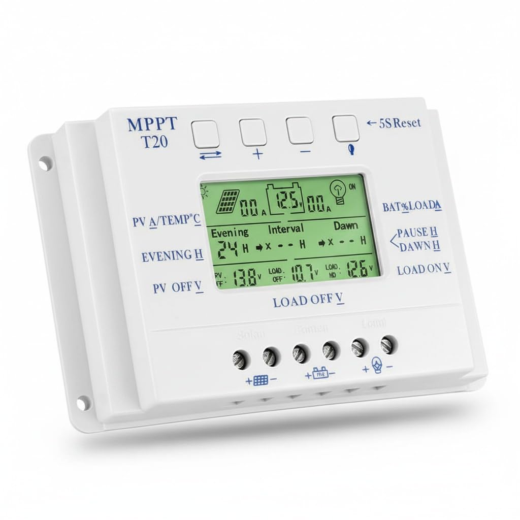 MPPT 20A Solar Panel Controller 12V 24V Solar Controller Dual Timer Function for PV lighting System LED T 20 Solar Regulator