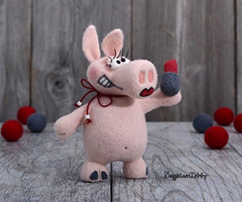Needle felted pig with makeup, Knitted animal, Soft sculpture, Wool figurine, Needle felting, Fiber art, Home decor, Birthday Gift