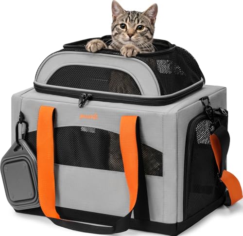 pecute Trasportino Gatto Estensibile e Pieghevole, Trasportino per Gatti e Cani Piccola Taglia fino a 6kg, Borsa da Trasporto Haustier Robusta e Leggera con Amaca e Ciotola, Ideale per Viaggi e Auto | Trasportino per gatti, leggero, pieghevole, per gatti e cani di piccola taglia, stabile, grande spazio