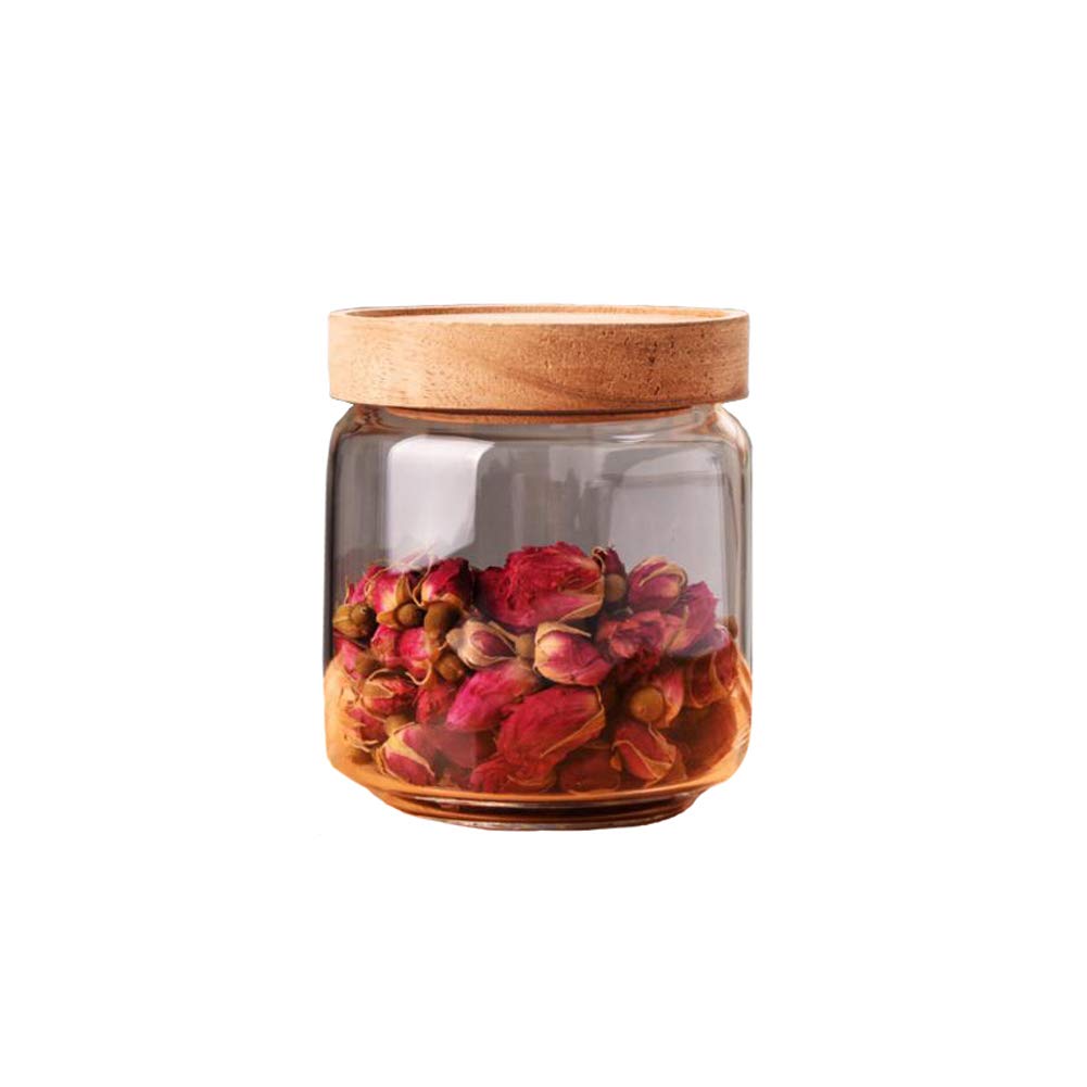 Glass Food Storage Jar 450ml/15oz Clear Glass Canister with Airtight Seal Acacia Wood Lids Kitchen Food Storage Container for Coffee Bean Loose Tea Spice Bottle Sugar Cookies Nuts Snack Candy Jar
