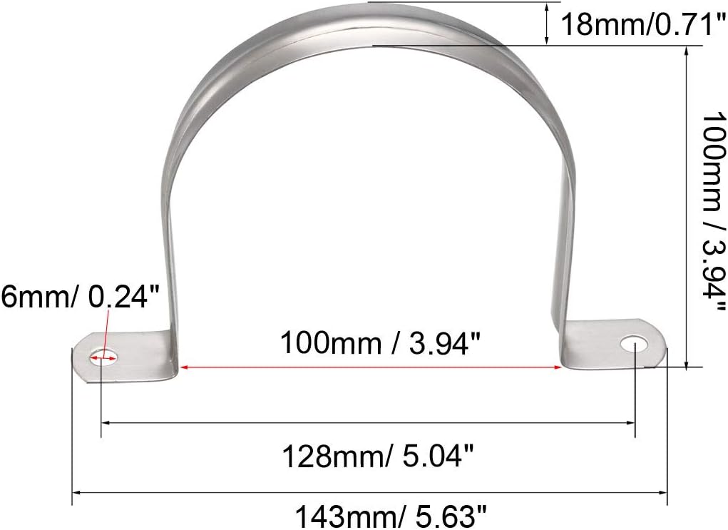 sourcing map M100 Rigid Pipe Strap, 2 Holes 304 Stainless Steel Tension Tube Clip Clamp 4pcs, Silver, 100mm - Image 3