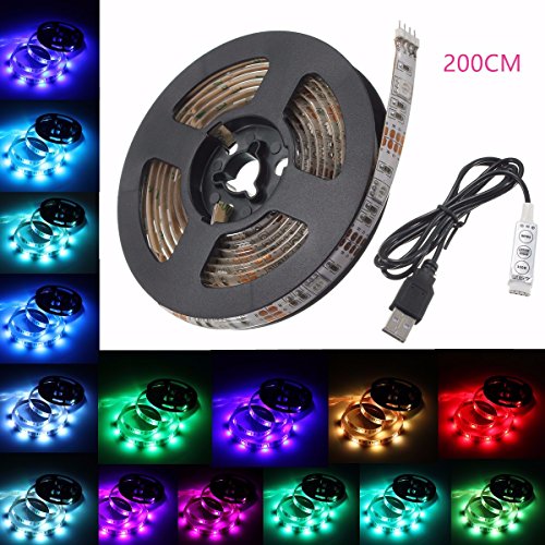 USB LED Strip Light, GLISTENY TV BackLight 15 Leds Multi-Color 5050 RGB Bias Lighting Waterproof 5V Background Lighting Flexible Adhesive Back Tape for Flat Screen TV Desktop PC