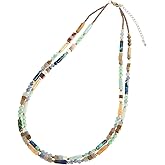 Plumiss Boho Handmade Natural Jasper Stone Beaded Crystal Mixed Strand Short Necklace for Women Girl