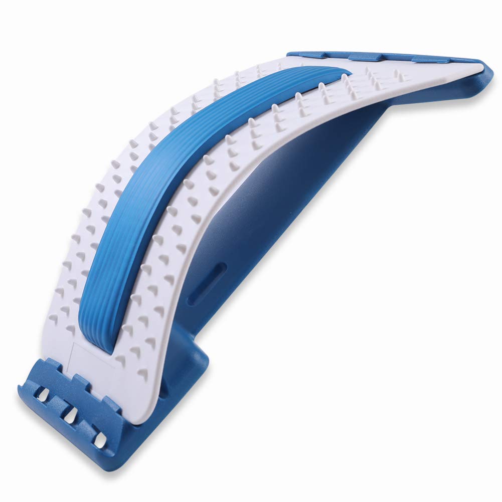 Back Stretcher, Lumbar Stretching Device with Massager for Upper and Lower Back Pain Relief, Lumbar Traction Supports (Blue,White): Industrial & Scientific