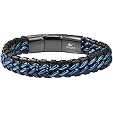 Magna Steel Men's Braided Genuine Leather Link Steel Chain Bracelet