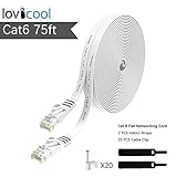 Lovicool Cat 6 Patch ft Flat Internet Network Ethernet Cords with Lan Snagless Rj45 Connectors with Cable Clips 75 Feet White 23 6 Meters
