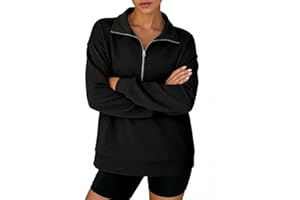 Women's Half Zip Long Sleeve Sweatshirt Casual Loose Fit Pullover Top with Pockets
