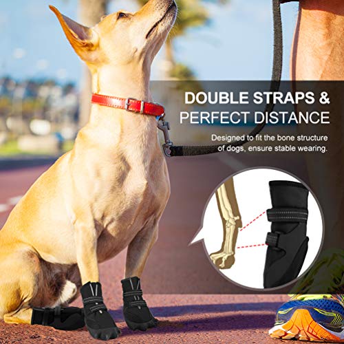 petacc Dog Boots Waterproof Dog Shoes for Large Dogs Pet Boots Lovely Paw Shape Outdoor Shoes with Adjustable Reflective Velcro and Rugged Anti-Slip Sole, 4Pcs (6, Black)